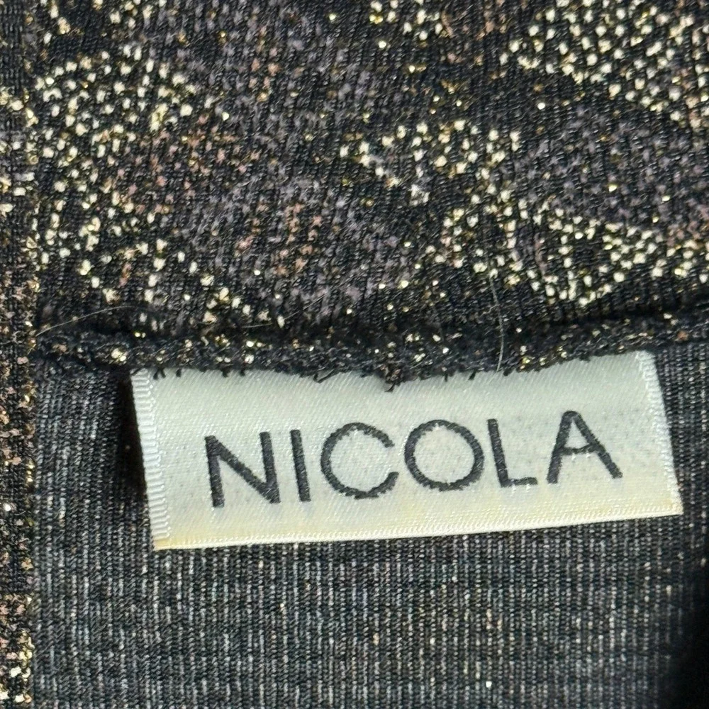 Nicola VTG Womens Knit Mock Top S/M Black Gold Texture Stretch Blouse‎ 90s Sheer